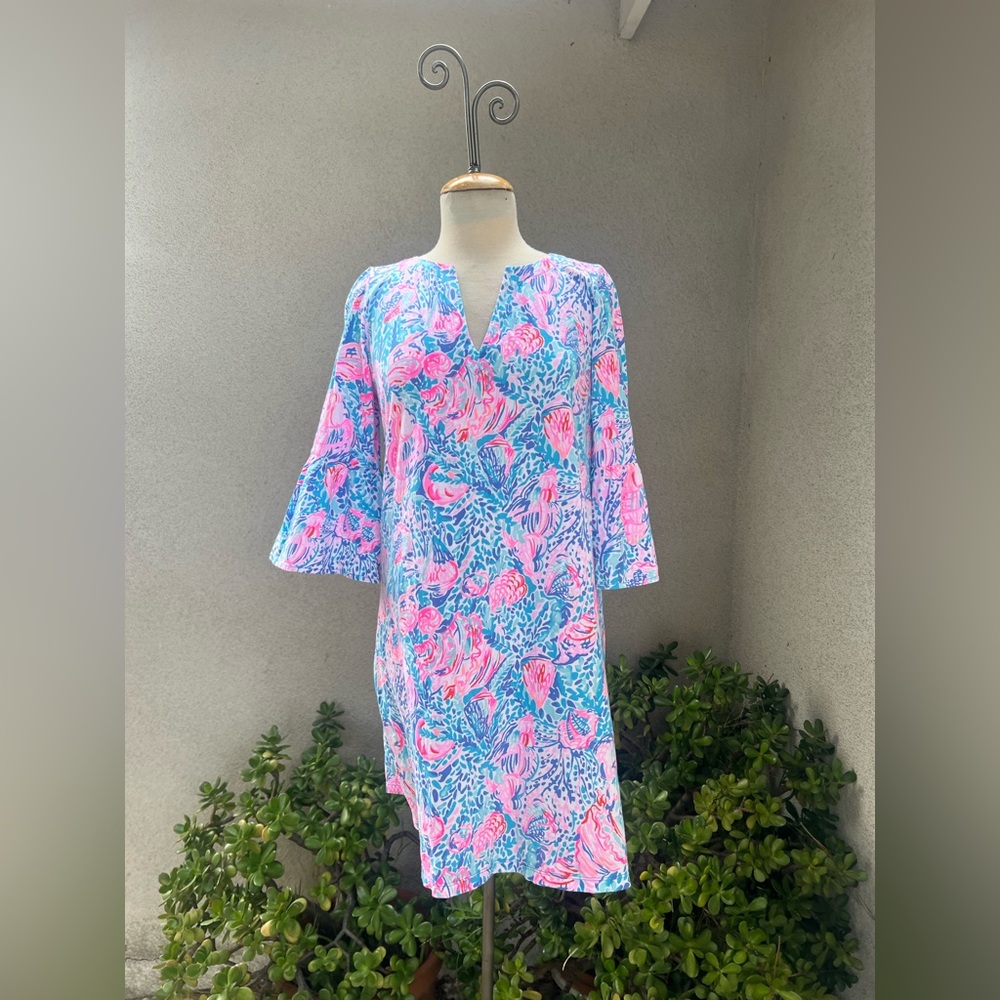 Lilly Pulitzer Short Tosha dress knit Cotton Sz medium Treasure Trove print